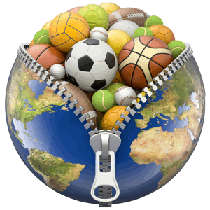balls from various sports zipped up in planet earth