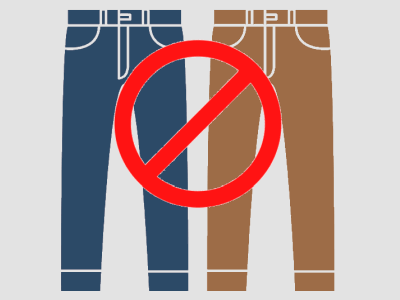 brown and blue trousers with restricted sign not allowed