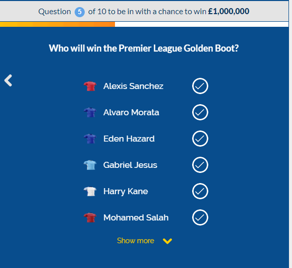 coral million premier league question