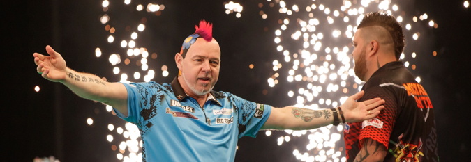 darts player celebrates victory in the premier league
