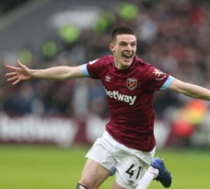 declan rice with betway logo on his shirt