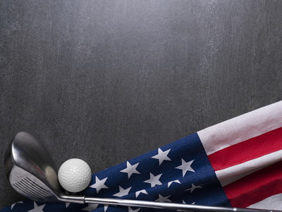 golf club and ball with usa flag