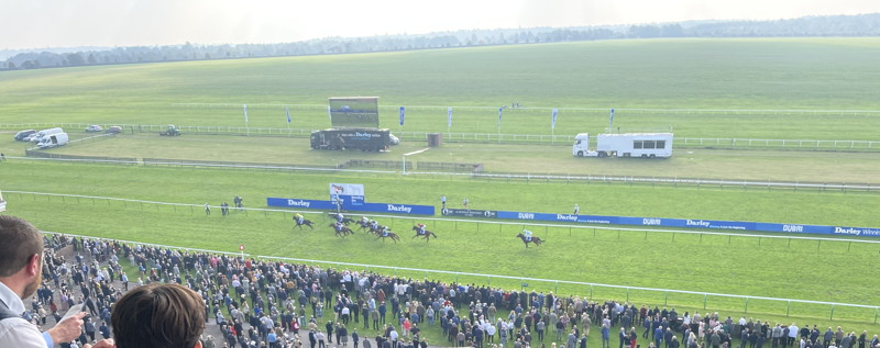 newmarket horses racing past the winning post rowley mile