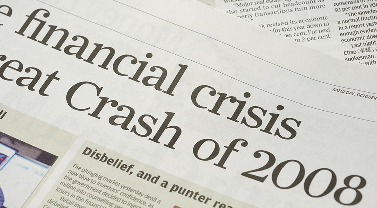 newspaper headline showing financial crash 2008