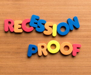 recession proof written in colourful letters