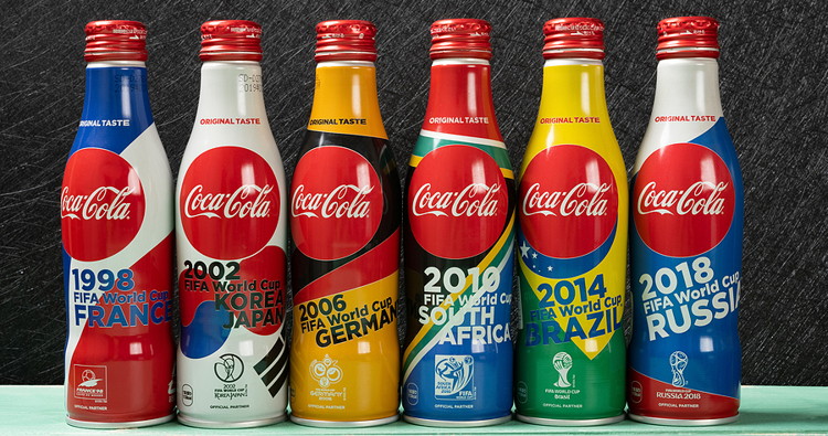 special edition coca cola bottles for world cups from 1998 to 2018