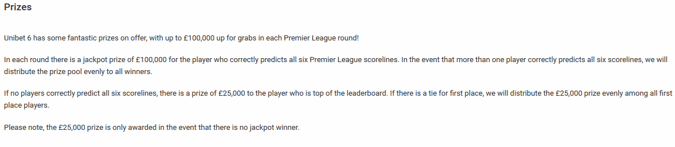 Unibet Premier League Free Score Prediction Game, Win £100,000 - Prizes