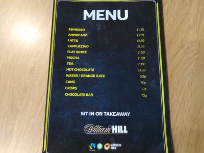 william hill food and drink menu